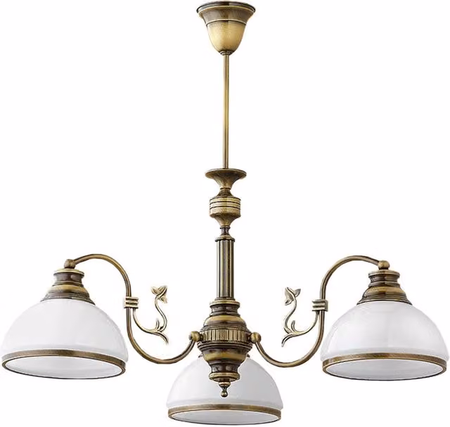 Lampadario retro ottone patinato 3 vetri E27 Zeus Jupiter