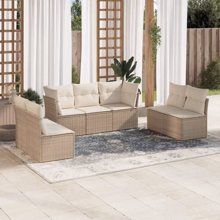 Set Divani da Giardino vidaXL 7 pz a Forma a L con Cuscini Beige e Struttura in Metallo e Polyrattan