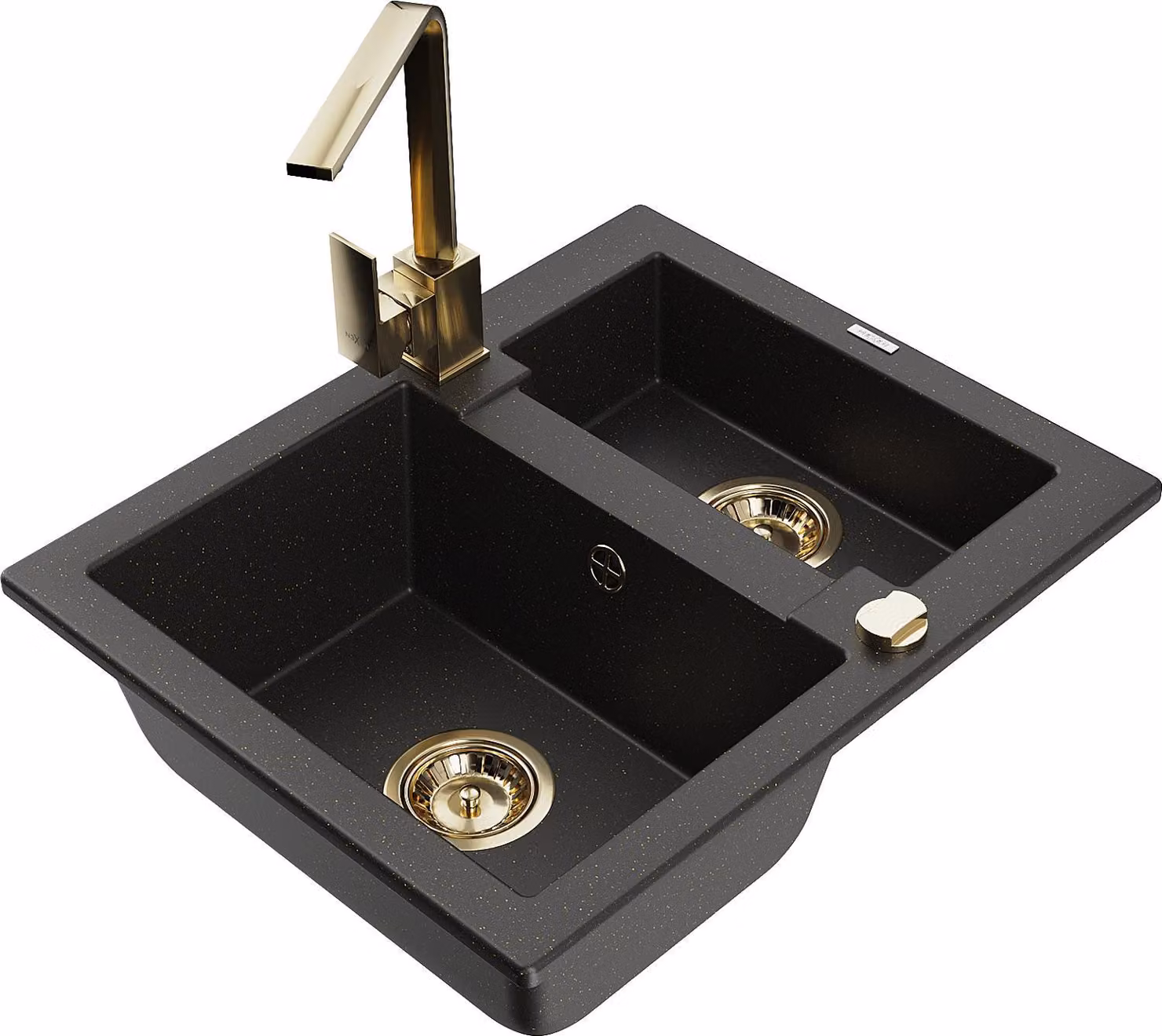Mexen Carlos lavello in granito 1,5 vasche con miscelatore cucina Rita, nero/oro metallizzato - 6518-75-670300-50