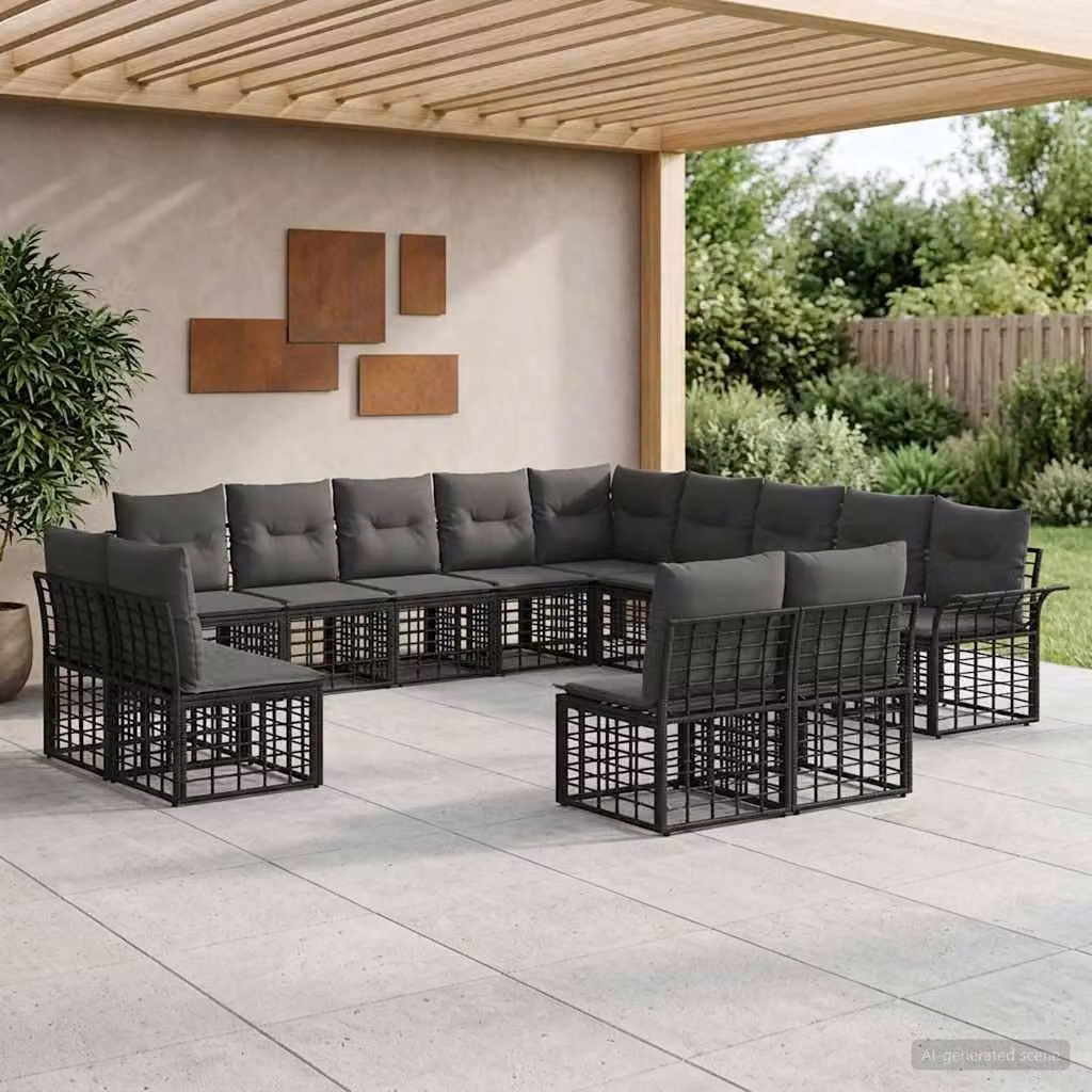 Maison Exclusive - Set da esterno per divano, 13 pezzi, colore nero e grigio scuro, realizzato in poliestere
