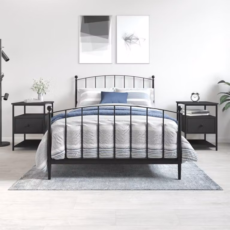 Set di 2 comodini vidaXL neri in legno e metallo per camera da letto o soggiorno L/P/H: 40 x 42 x 56 cm