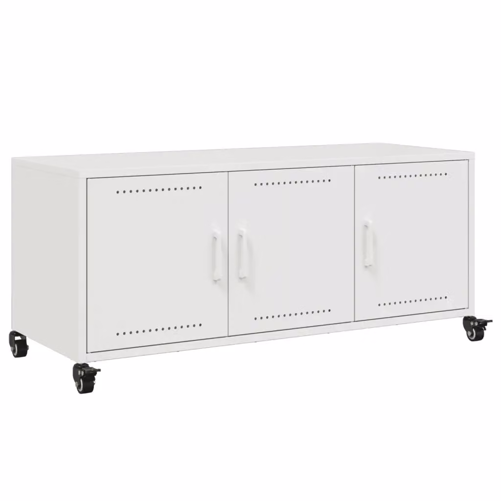 Mobile TV moderno vidaXL in acciaio bianco con ruote L: 100,5 cm, P: 39 cm, H: 43,5 cm – 2