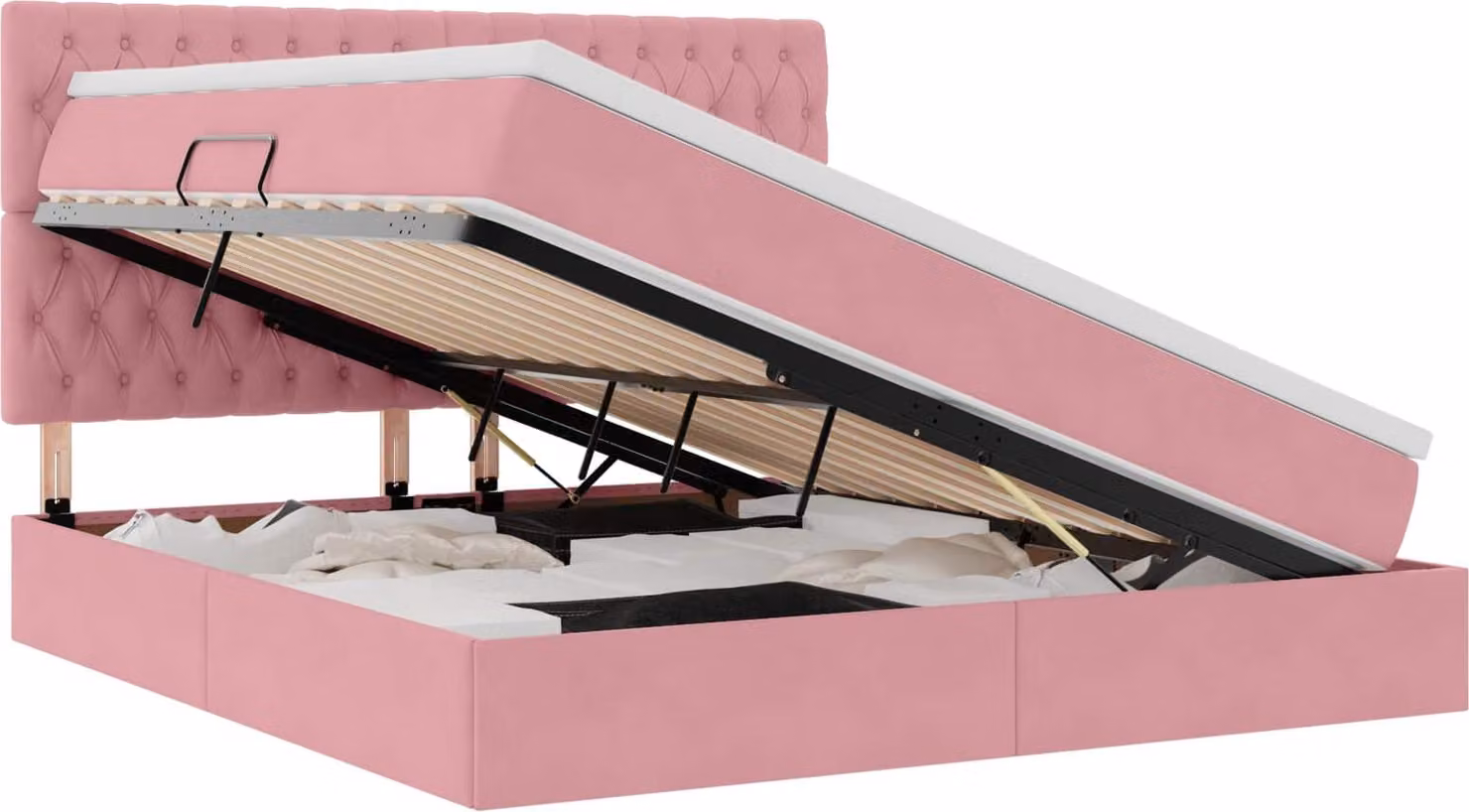 Letto con contenitore LED e materasso Rosa 160 x 200 cm Velluto