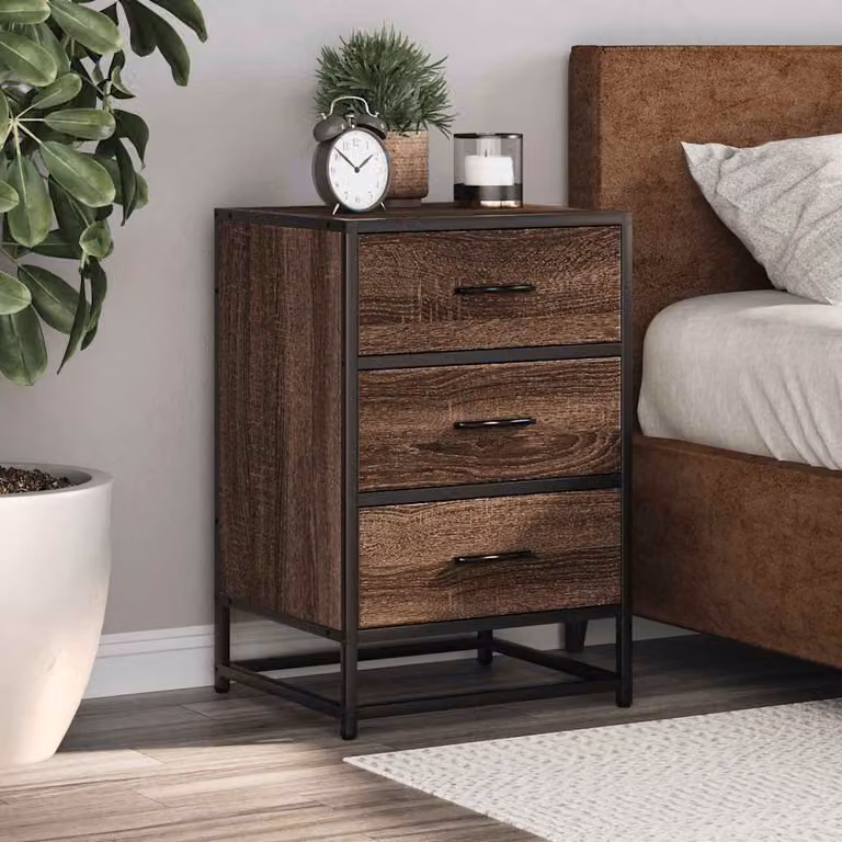 Comodino vidaXL in stile moderno in legno e metallo, colore rovere marrone, L 40 cm x P 34,5 cm x H 60 cm