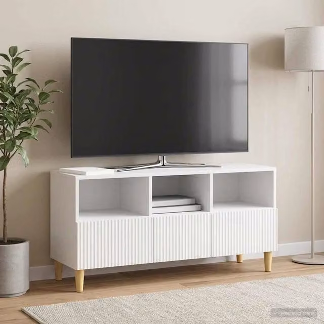 Mobile TV moderno vidaXL Bianco Lucido in legno MDF L: 102 cm, P: 34,5 cm, H: 50 cm