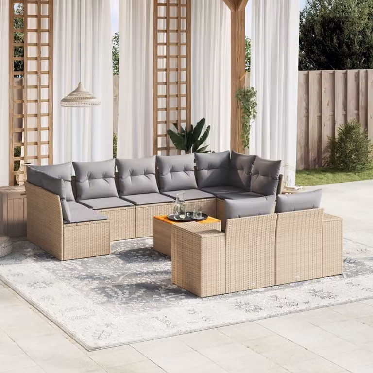Maison Exclusive - Set Divano da Giardino 10 pz con Cuscini Beige in Polyrattan