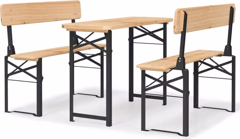 Set Tavolo Birreria Pieghevole 3 pz in Legno Massello di Abete
