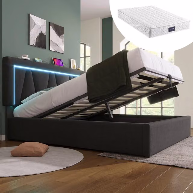 letto imbottito lino grigio 160x200 cm