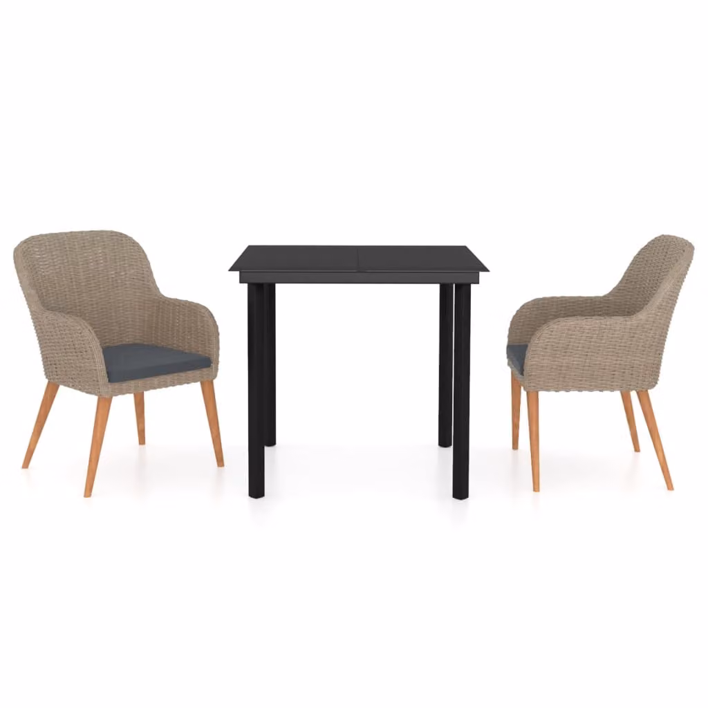 Set da Pranzo da Giardino 3 pz con Cuscini Marrone