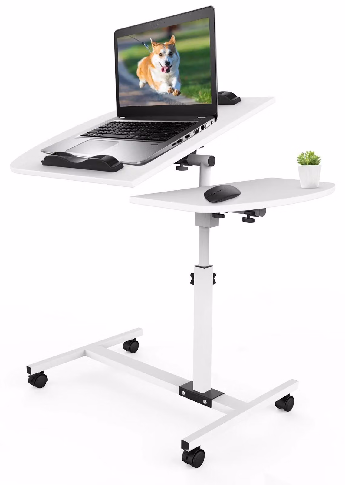 Scrivania portatile, 60x40 cm, tavolino regolabile in altezza per letto, da 61 a 95 cm, carrello con 4 ruote, tavolino per laptop