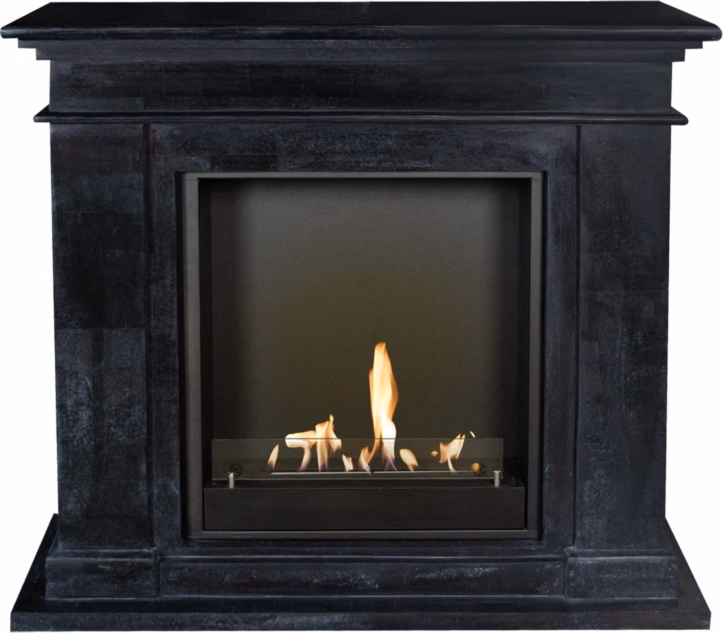 Caminetto a etanolo Xaralyn - Kos BIU-SBU - pietra naturale nera - riscaldamento a 3 kW - caminetto da incasso incluso - caminetto decorativo