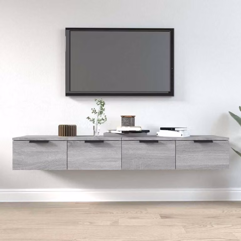 Set di 2 pensili vidaXL in legno multistrato e MDF, colore Grigio Sonoma, L 68 cm x P 30 cm x H 20 cm