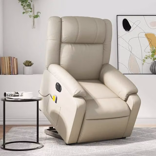 Poltrona Alzapersona Elettrica Reclinabile vidaXL in Similpelle Beige con Braccioli – 1
