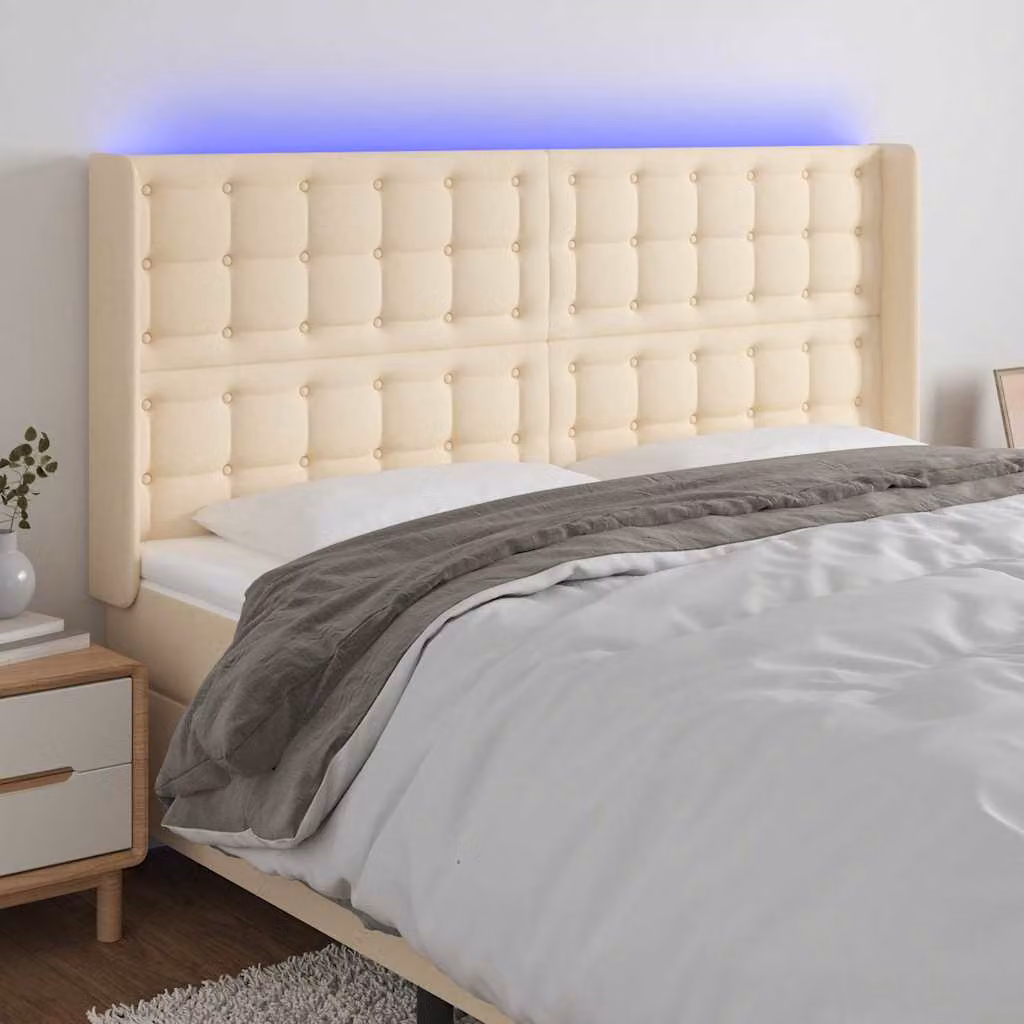Testiera con LED e porta USB vidaXL in tessuto beige L: 183 cm, P: 16 cm, H: 118/128 cm – 1