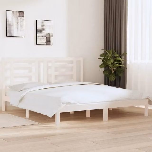 vidaXL Giroletto Super King in Legno di Pino Massello Bianco L/P/H: 180 x 200 cm – 1