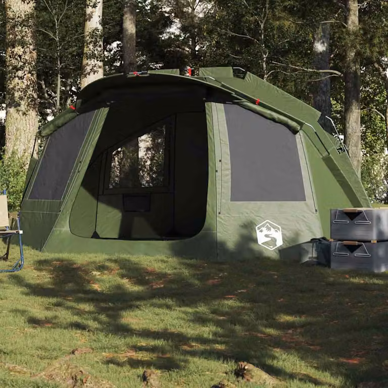vidaXL Tenda da Pesca per 5 Persone Verde Oliva Impermeabile in Poliestere e Fibra di Vetro