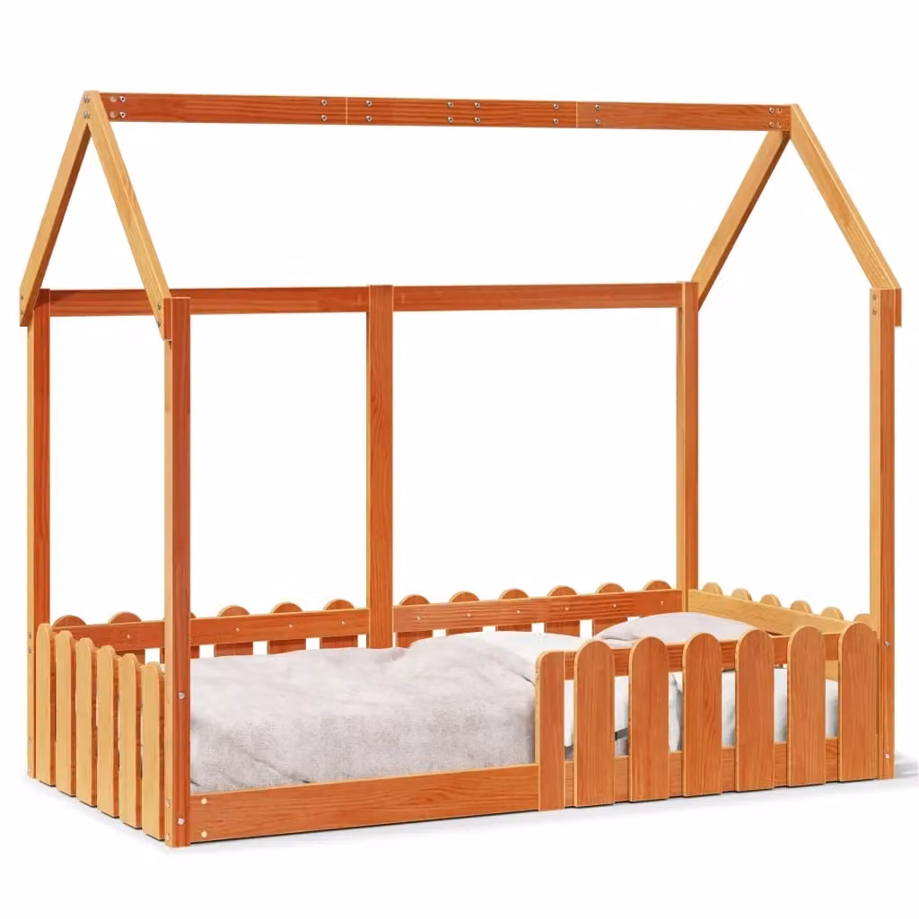 vidaXL Giroletto Casetta per Bambini in Legno di Pino Massello, Colore Marrone Cera, 80 x 160 cm – 2