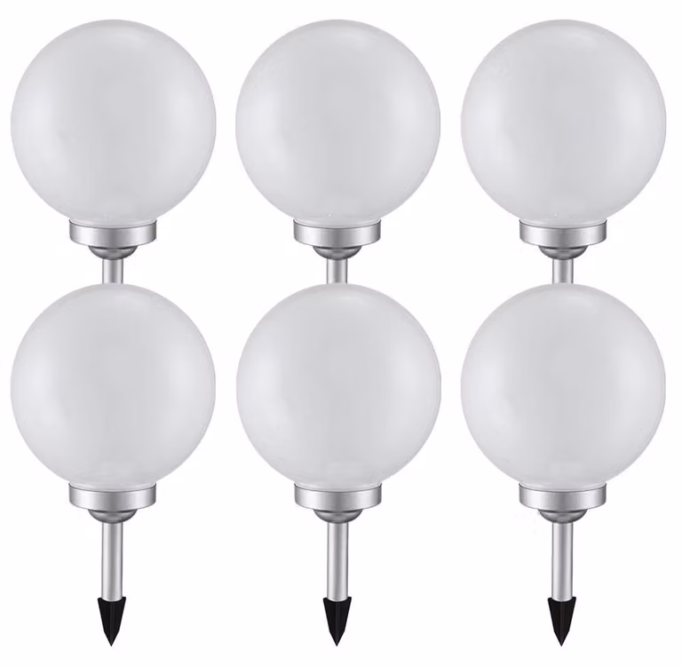 6x luce solare a LED, sfera bianca, DM 20 cm, H 62 cm