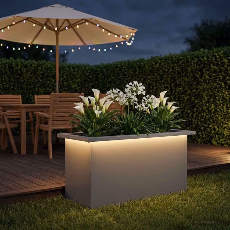 Fioriera da giardino con LED vidaXL in acciaio, colore antracite, L: 60 cm, P: 30 cm, H: 30 cm