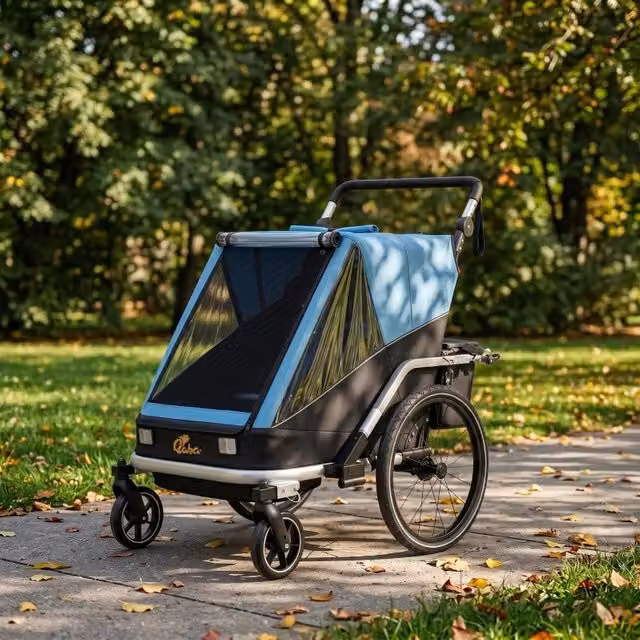 Rimorchio bici per bambini WISHDOR 2 in 1 pieghevole con funzione passeggino, 2 posti, blu