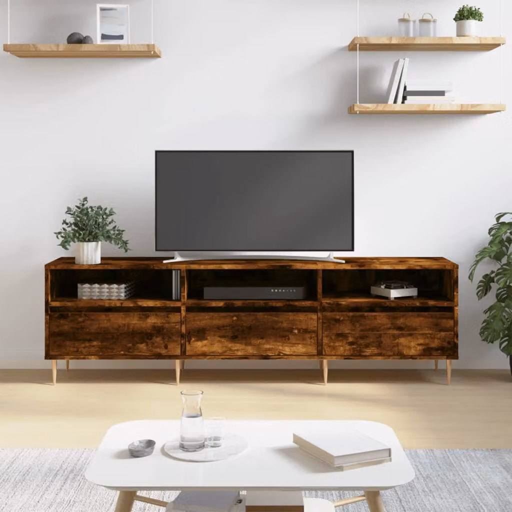 vidaXL Mobile Porta TV Rovere Fumo Marrone in Legno e Metallo L: 150 cm, P: 30 cm, H: 44,5 cm