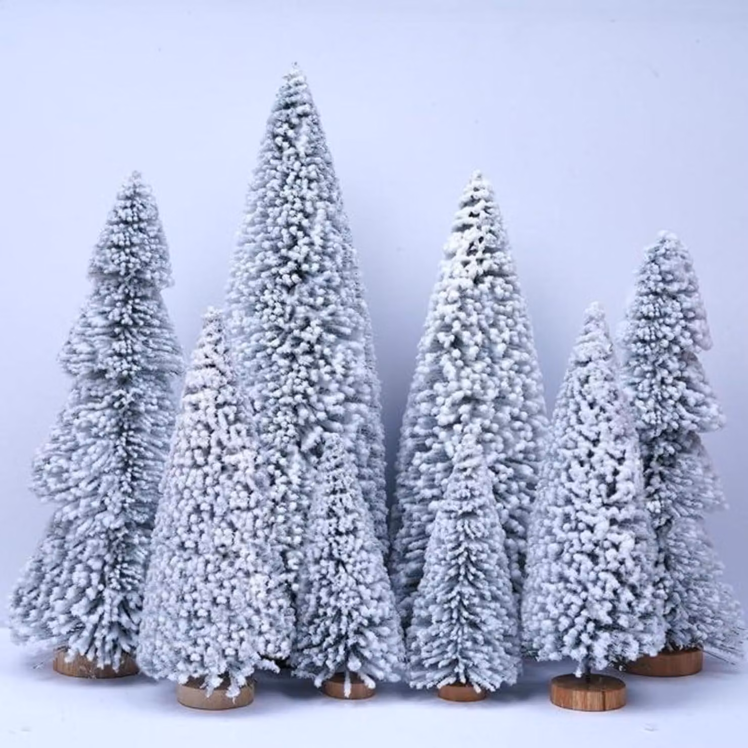 Set di mini alberi di Natale, 8 pezzi, altezza 10-25 cm, artificiali, con decorazioni a neve