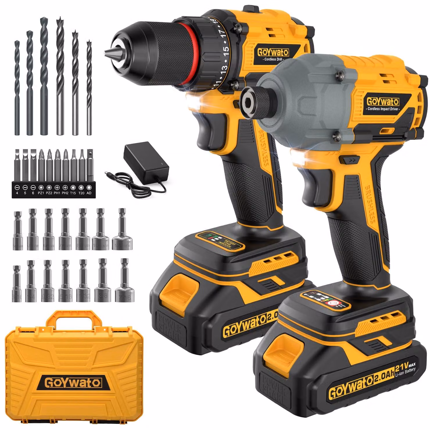 Trapano avvitatore combinato - 21 Volt - Coppia di 60 Nm - 2 batterie da 2,0 Ah - Materiale: plastica e metallo - Senza fili, ideale per lavori di bricolage