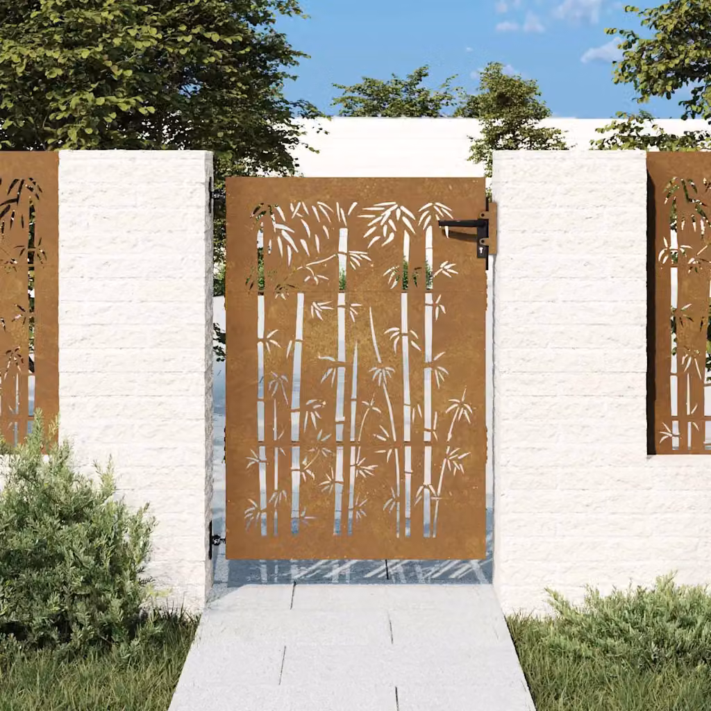 Cancello da giardino vidaXL in acciaio Corten e design in bambù, colore marrone, L: 85 cm, H: 125 cm