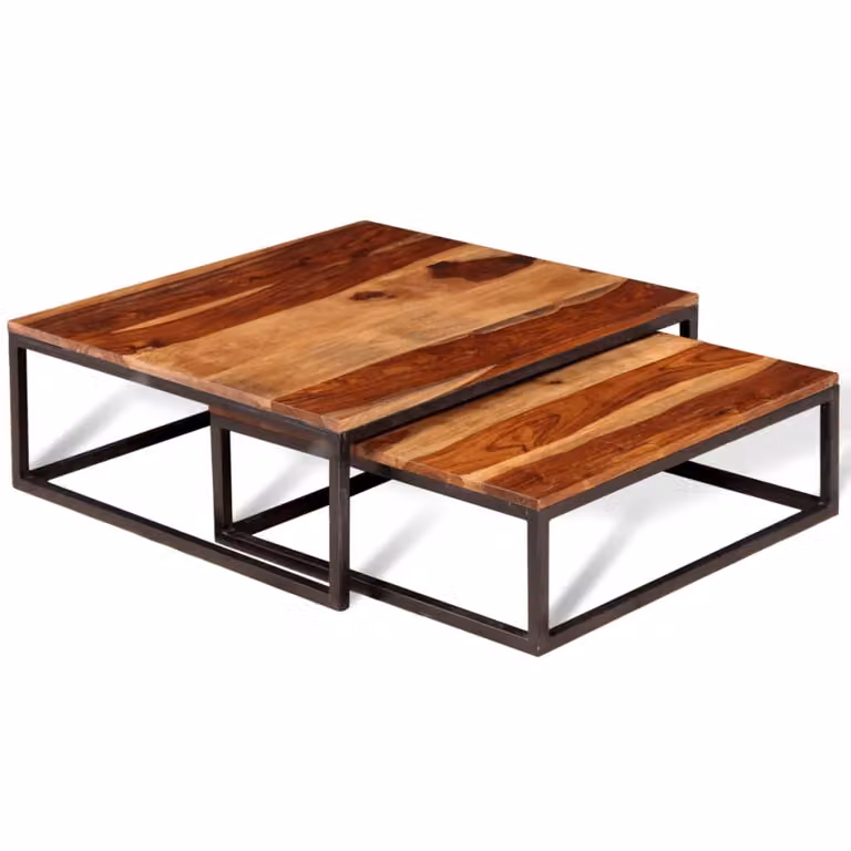 Set Tavolini ad Incastro 2 pz in Legno Massello di Acacia