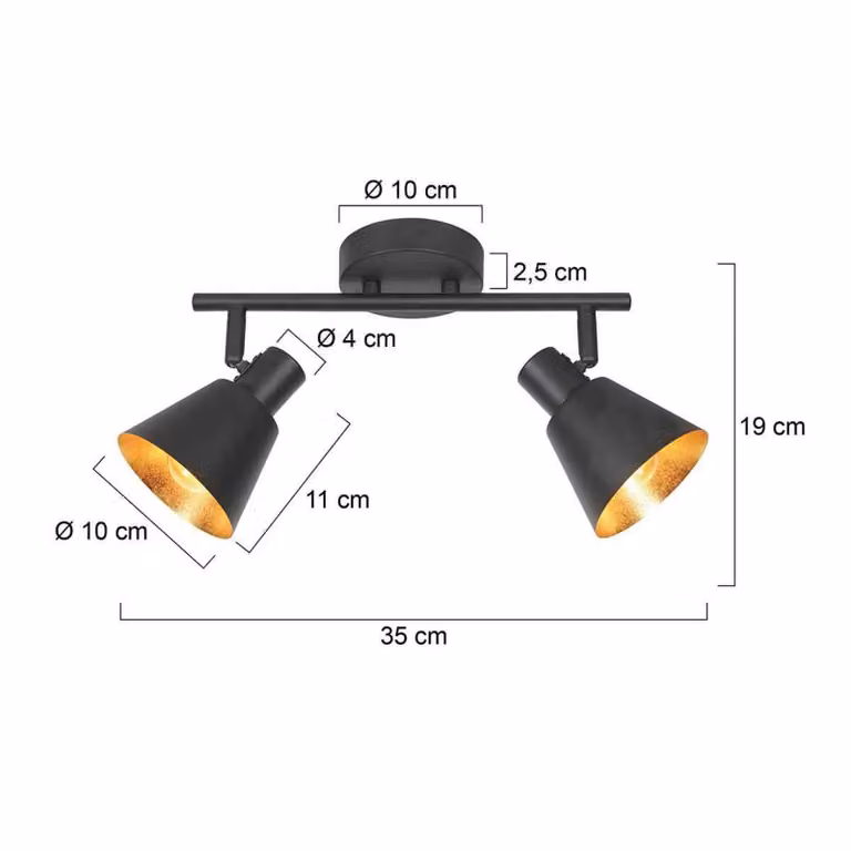 Steinhauer Faretto da soffitto Oeroe, a 2 luci, nero, metallo, E14 dimmerabile, Nero, Soggiorno / Sala da pranzo, Metallo, Faretto