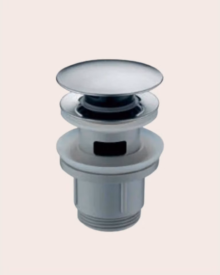 Piletta click clak per lavabo e bidet con troppopieno in pvc e acciaio cromato