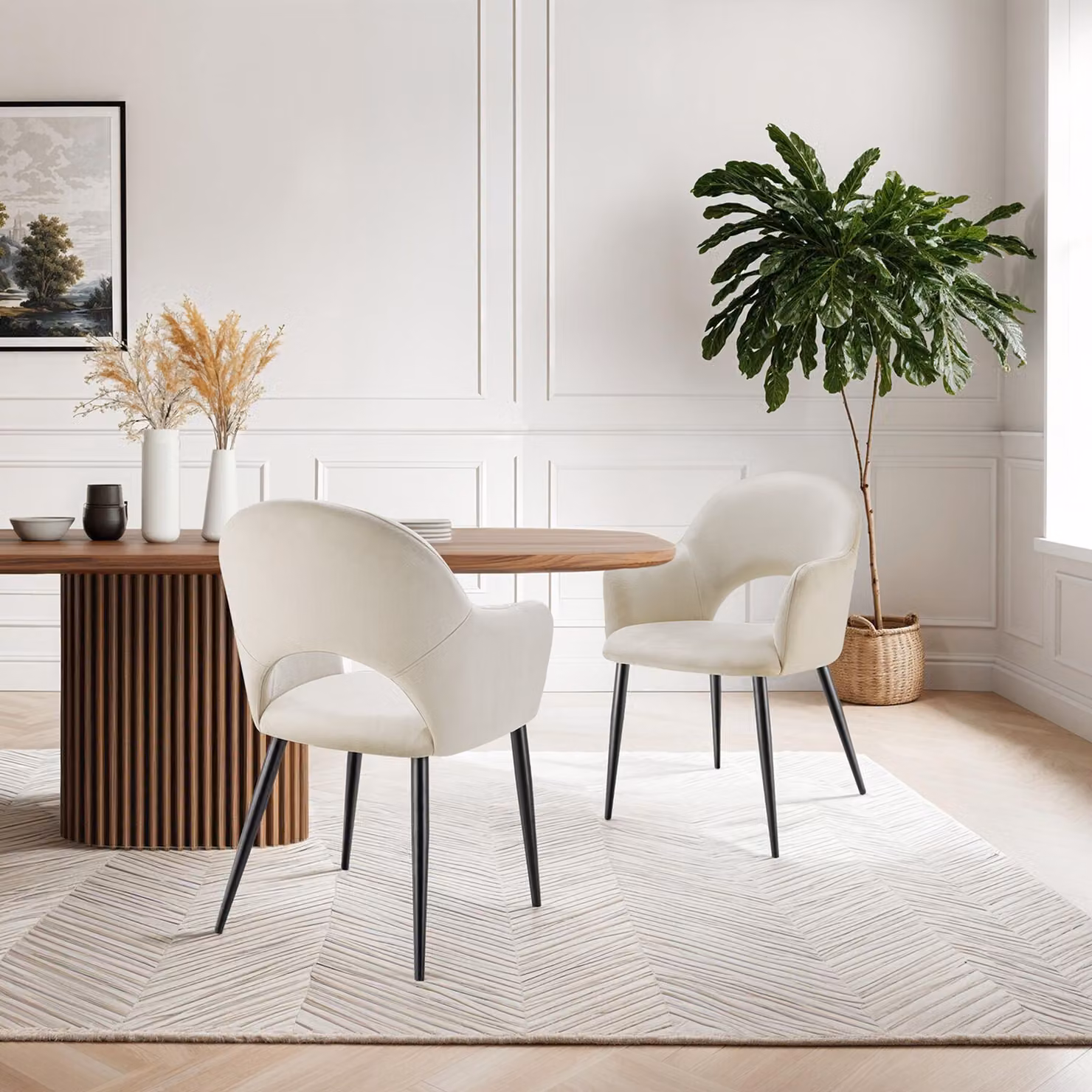 Set di 4 poltrone Sachel TecTake GmbH in velluto beige con struttura in legno e metallo per soggiorno e sala da pranzo – 2