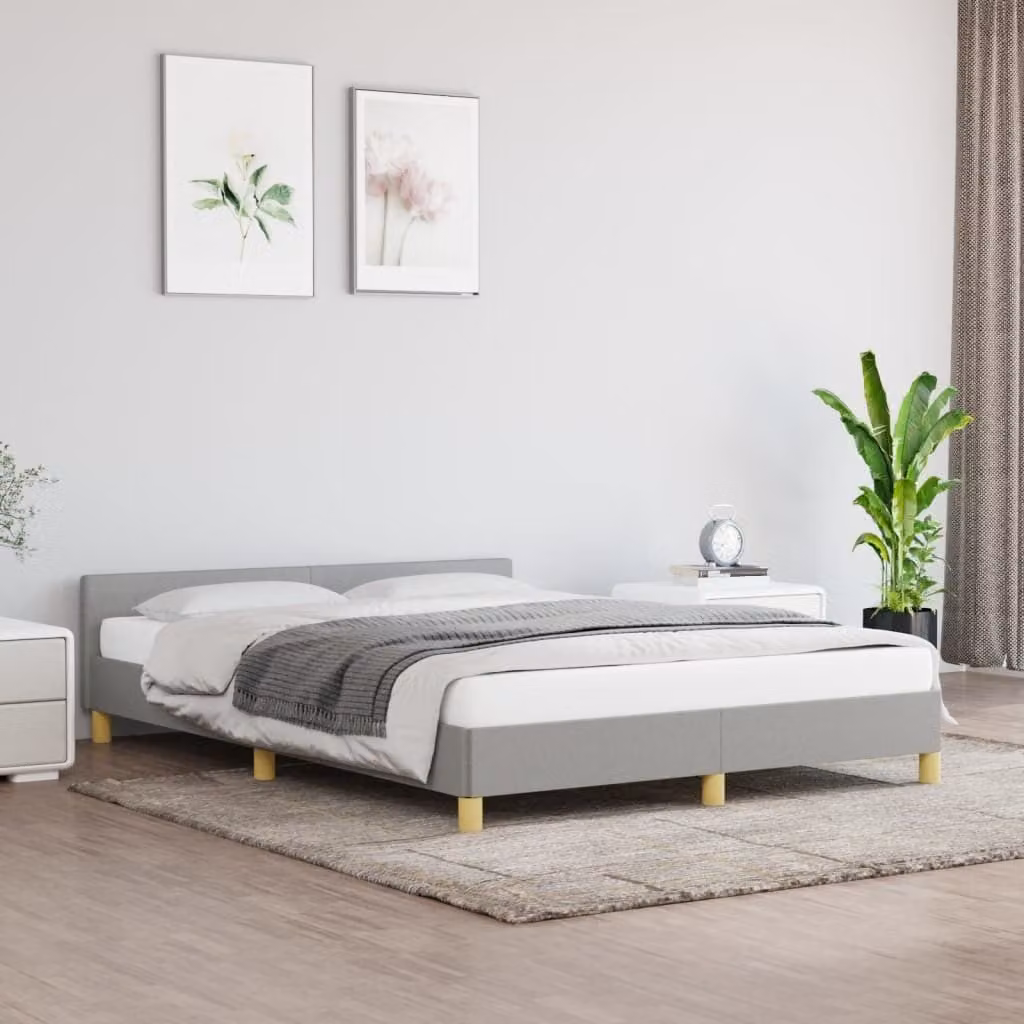 The Living Store Struttura letto con testiera in tessuto grigio chiaro 140x190 cm