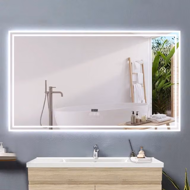AICA IT Specchio Bagno Rettangolare Da LED 160×80cm, Antiappannamento, Bluetooth, 3 Temperature Colore