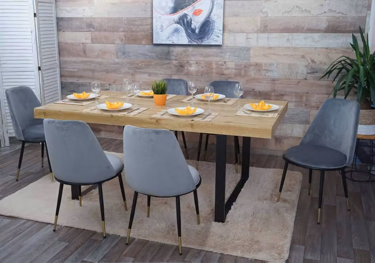 set di 6 sedie da pranzo HWC-H28, sedia da cucina, metallo ~ grigio, gambe nere, velluto