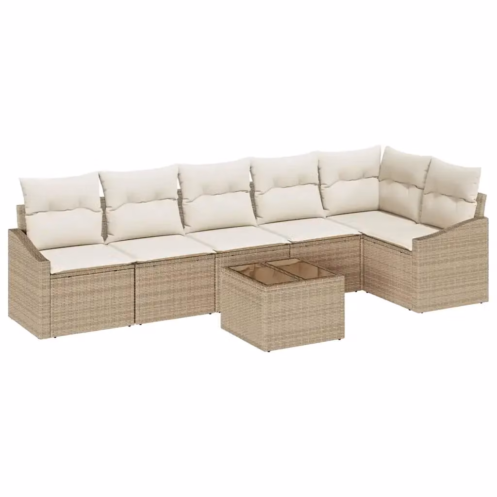 Set Divano da Giardino vidaXL 7 Pezzi Moderno in Rattan con Cuscini Beige e Bianco – 2