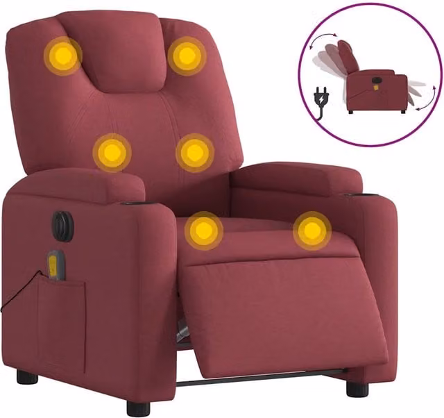 Poltrona Massaggiante | Sedia Relax Reclinabile Elettrica Rosso Vino Tessuto