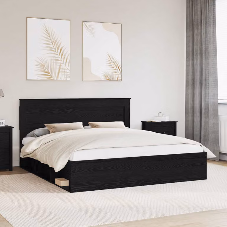 Struttura del letto moderna vidaXL in legno e MDF, colore nero, L/P/H: 200 x 200 x 210 cm