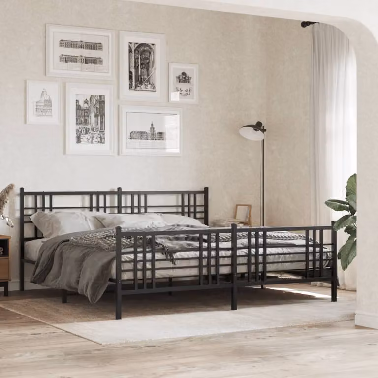 vidaXL Giroletto con Testiera e Pediera in Metallo Nero L: 198 cm, P: 207 cm, H: 90 cm