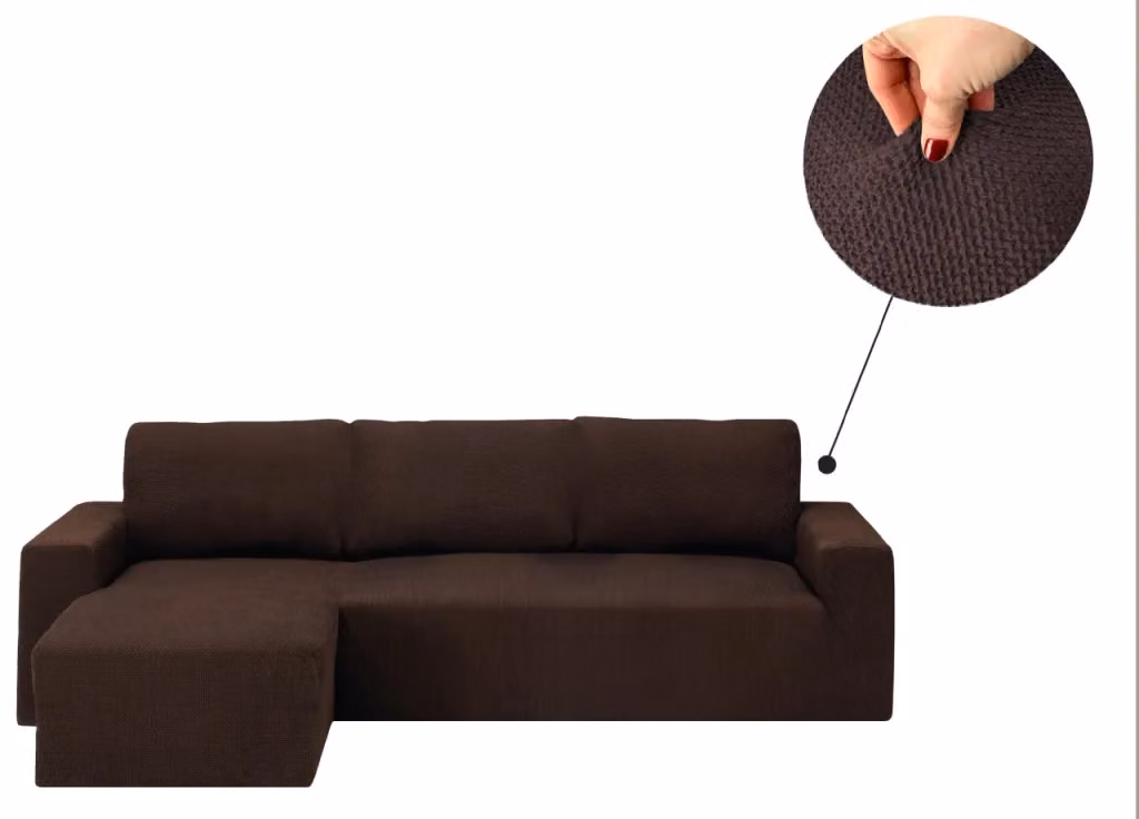 Copridivano con penisola chaise longue Mod Capri Biancheriaweb, colore marrone, tinta unita – 2