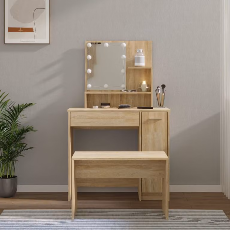 The Living Store Set da toilette con LED in legno di quercia Sonoma