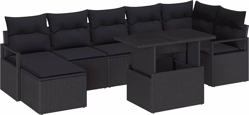 Set Divano da Giardino con archiviazione 8 pcs Nero Poly Rattan