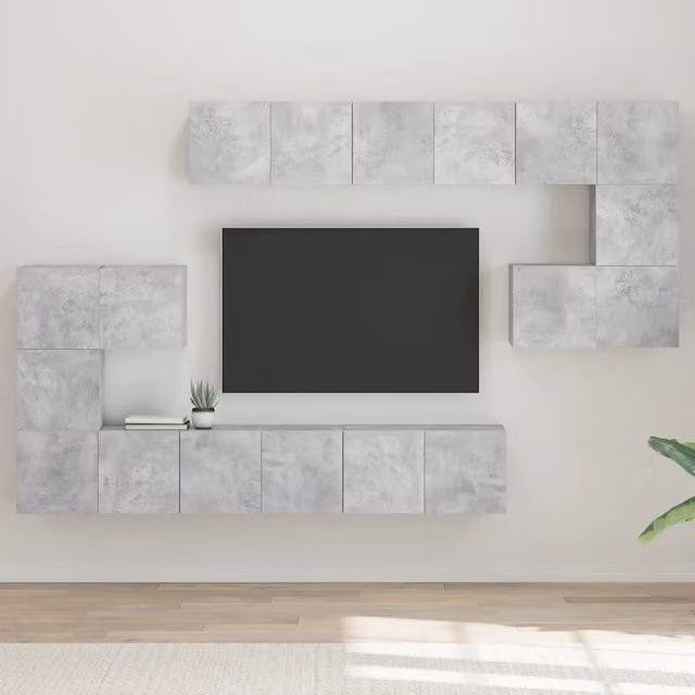 Set di Mobili Porta TV 10pz Grigio Cemento in Legno Multistrato 3079144