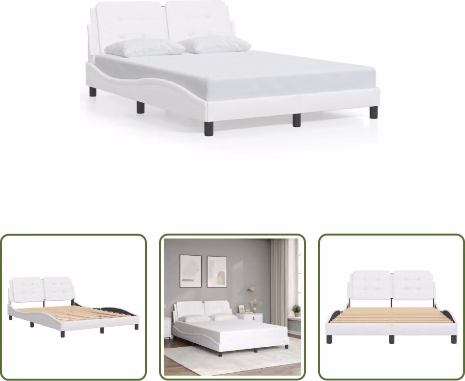 The Living Store Struttura letto con testiera bianca 140x190 cm in ecopelle