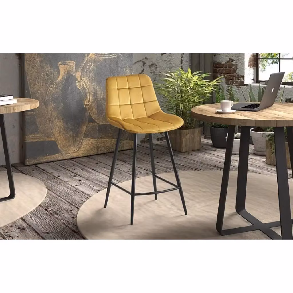 Sedia da bancone JUTE Meublorama in velluto oro con struttura in metallo, Altezza: 95 cm – 2