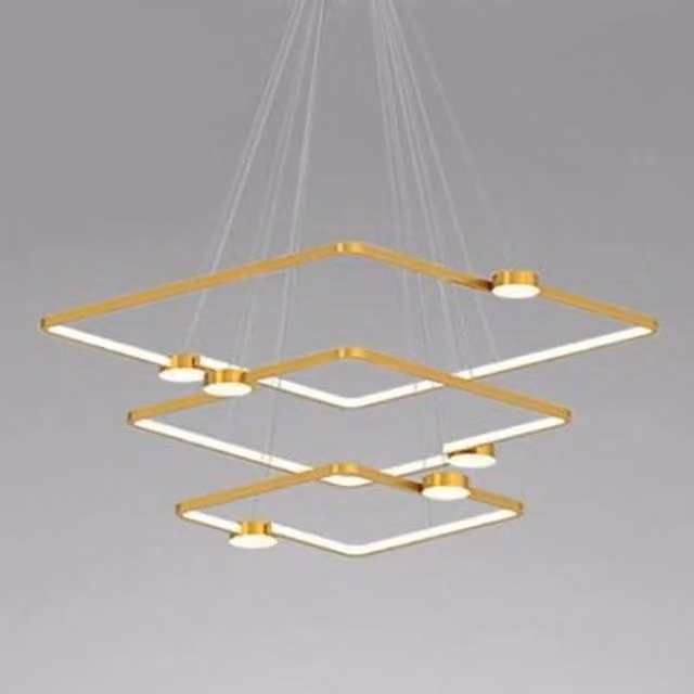 Trade Shop - Lampadario A Sospensione Led 112w 3 Quadrati Con Telecomando Design Moderno Oro 71231 -
