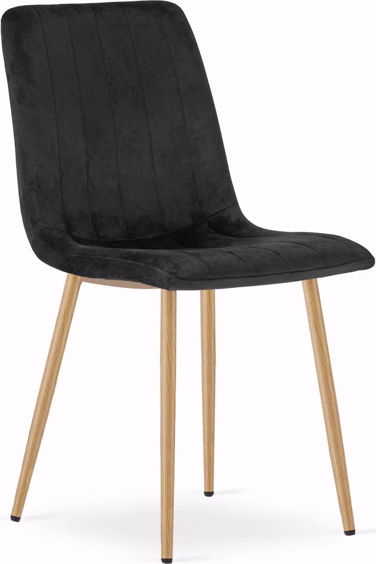Sedia Valora LAVA in velluto nero con gambe in legno x1 | Moderna sedia nera con gambe in legno per un uso versatile