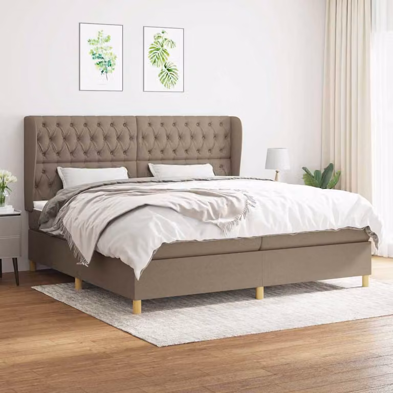 vidaXL Giroletto a Molle con Materasso Ibrido in Tessuto Beige e Bianco, L/P: 200 x 200 cm