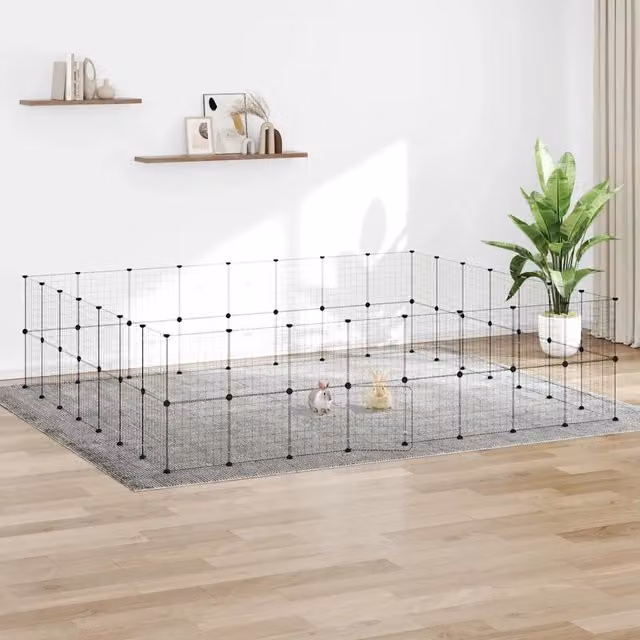 Gabbia per animali vidaXL in acciaio con 60 pannelli e porta, colore nero, L: 280 cm, H: 245 cm, P: 70 cm