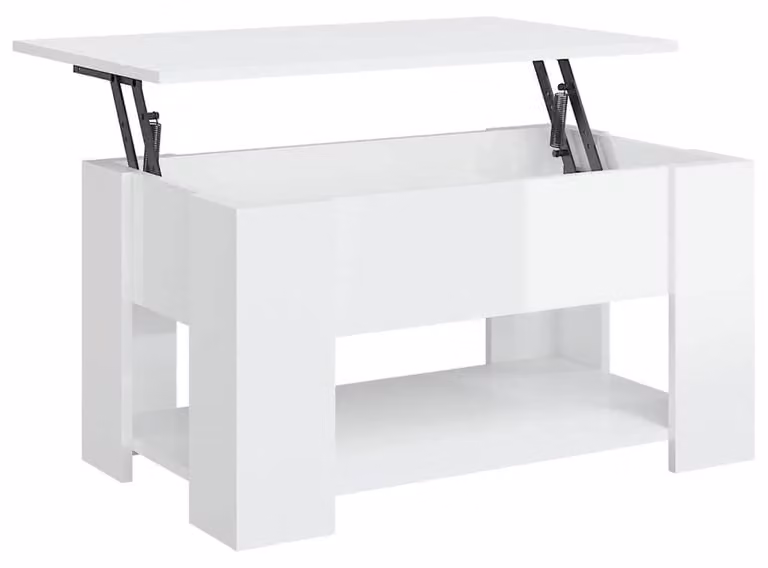 Tavolino da salotto con altezza regolabile, in bianco lucido